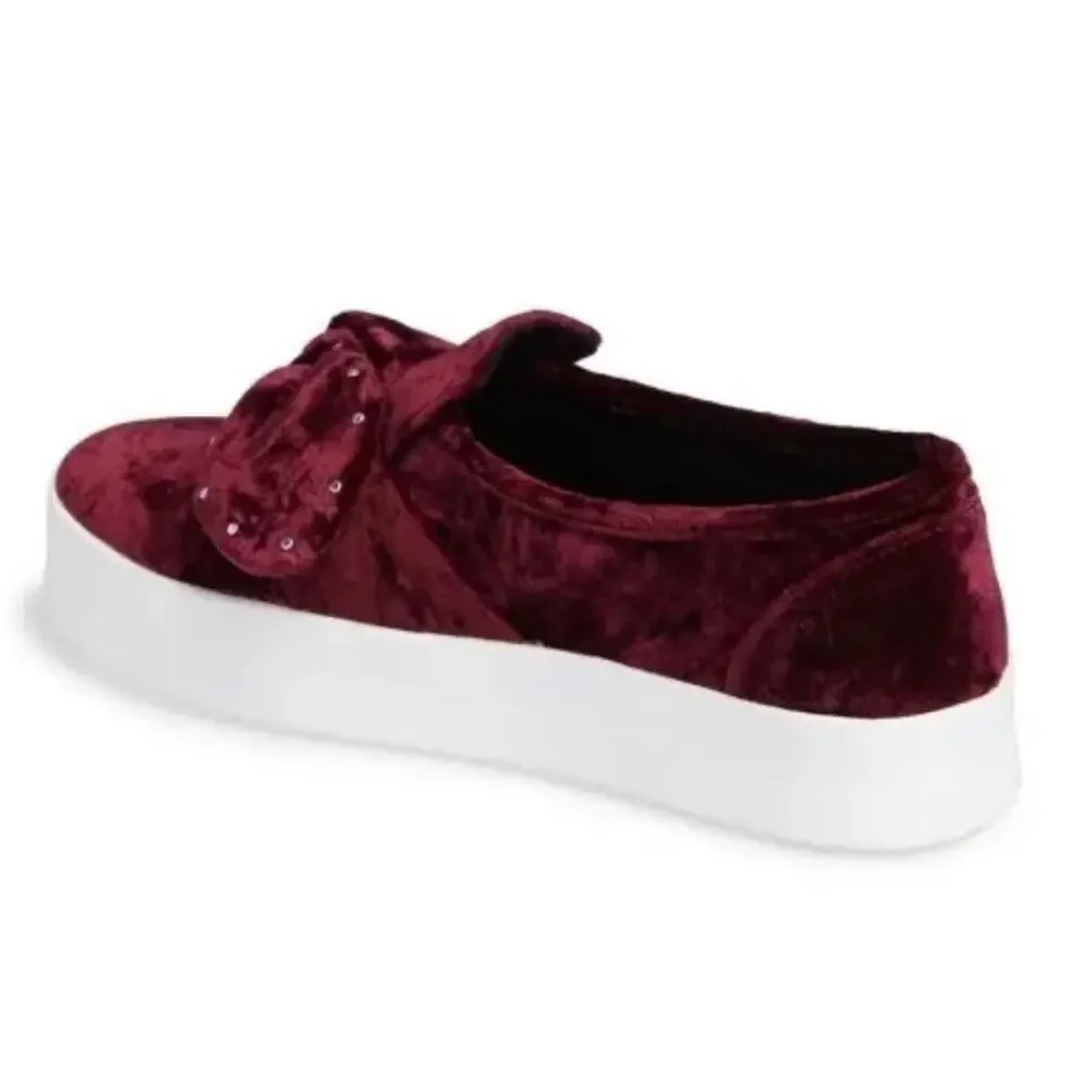 Rebecca Minkoff Burgundy Velvet Rhinestone Bow Platform Slip On Sneakers‎ 7.5